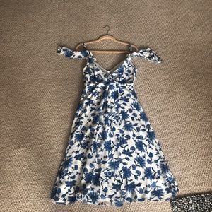 Lulu's White and Blue Floral Off the Shoulder Dres